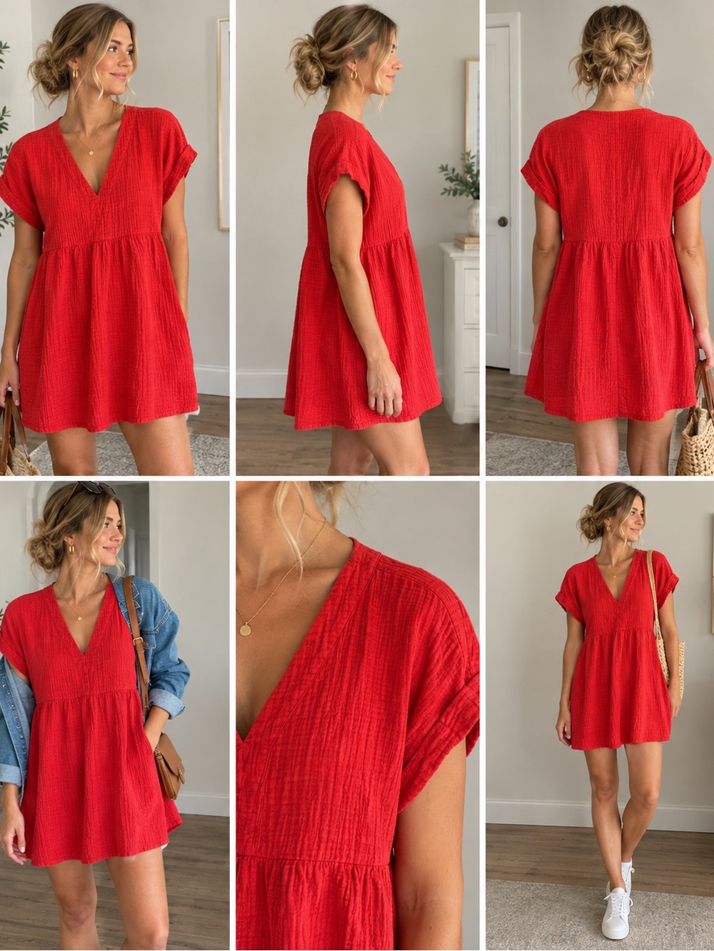 Universal Thread Red V‑Neck Babydoll Tunic Dress